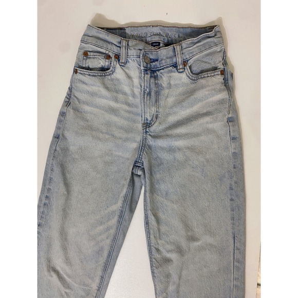 American Eagle Highest Rise Baggy Straight Jeans Light Wash Blue Womens 000 Reg - Picture 12 of 12
